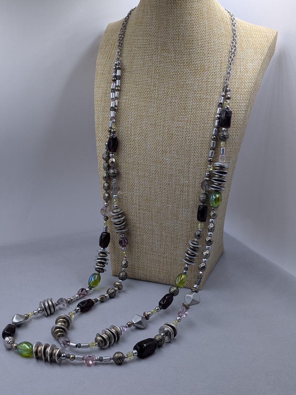 Chico’s Double Strand Long Beaded Statement Necklace Mixed Metal | 0251